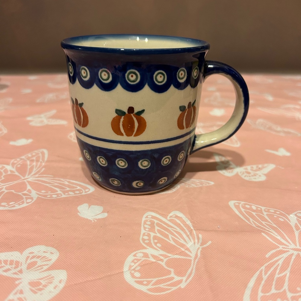 Polish Stoneware Ceramic Mug with Pumpkin Design